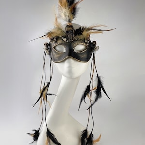 Voodoo Carnival Mask, Feathers and Skulls Mask, Aboriginal accessory, Accessory for African party, Voodoo Party, Halloween Accessory image 3