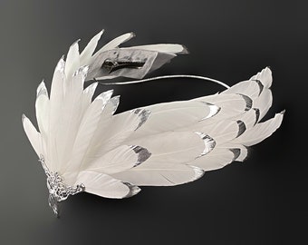 White Swan, Nymph Headdress, White Raven, White Phoenix, White Bird, Fairy Tiara, Elf Tiara, Bird of Paradise Headdress, Firebird, Wedding