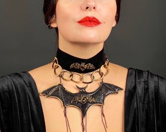 Halloween, Gothic Bat Choker, Black Velvet Necklace, Halloween Jewelry