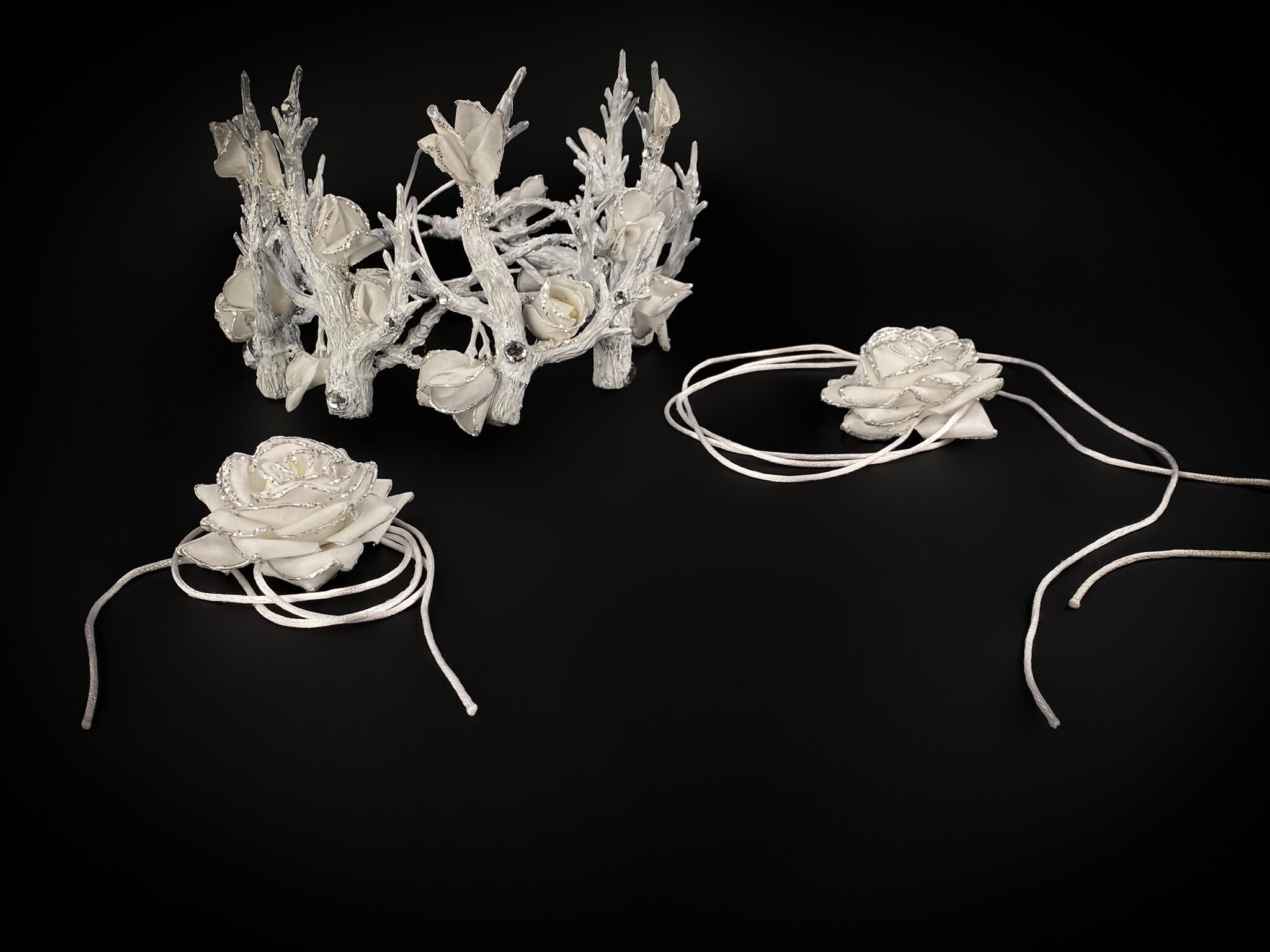 [ETSY HANDMADE] SNOW GEISHA FAIRY HEADPIECE Winter Goddess/ Snow Queen Crown: Lace Halo Headpiece With  main image 2