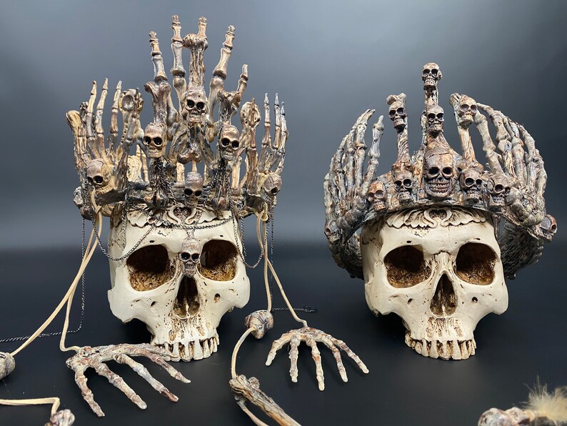 Voodoo crowns for couples, Voodoo Priestess and Voodoo Priest, Skull Queen and Skull King, Gothic Crown, Evil Queen and Dark King image 7