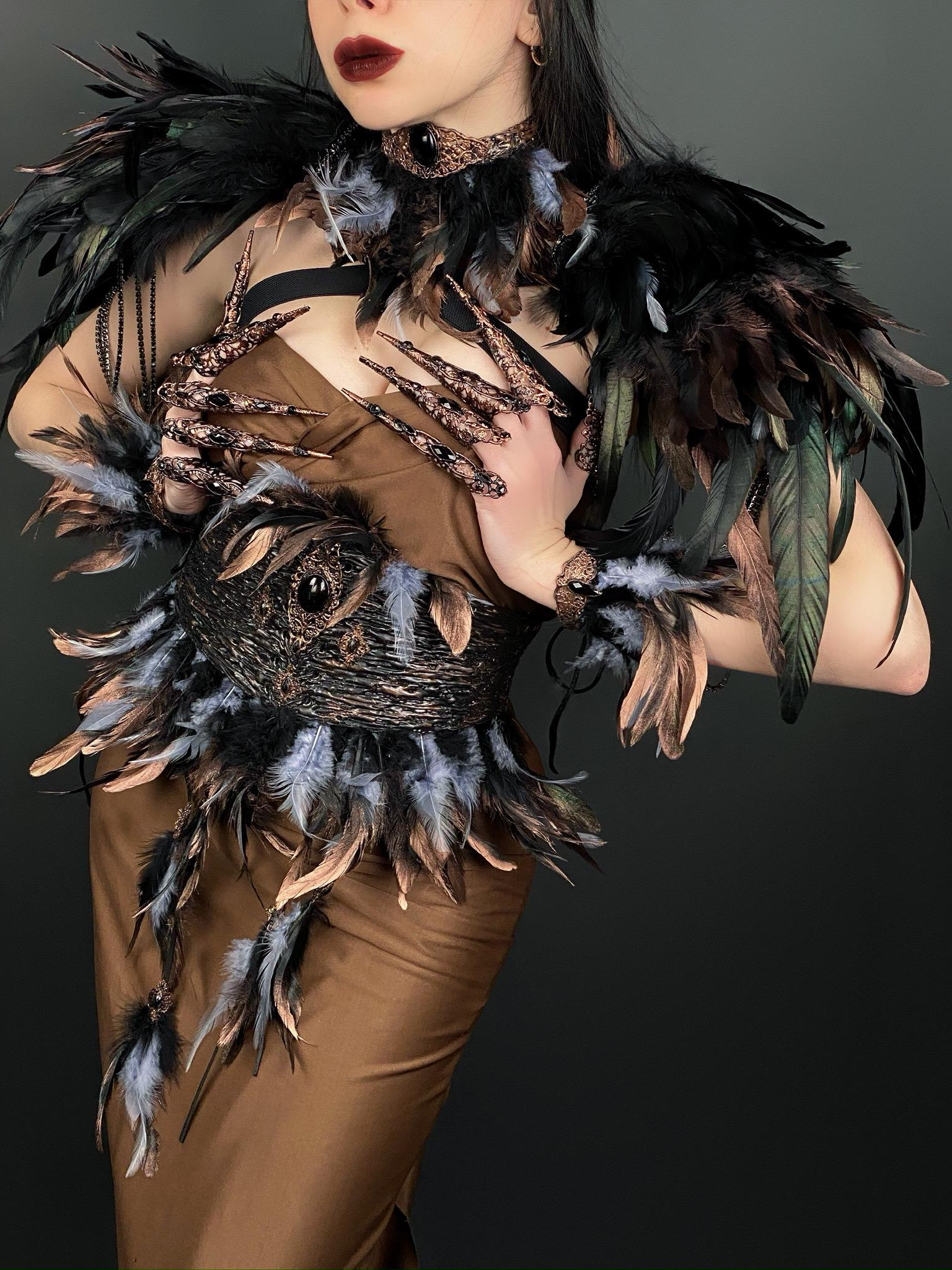 Burning man, Feather Owl Costume Accessories, Handmade Bird Cosplay Set