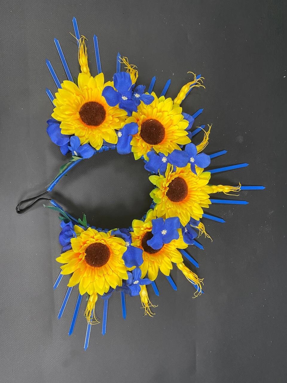Handmade Ukrainian Sunflower Crown, Blue & Yellow Headband  display picture 2