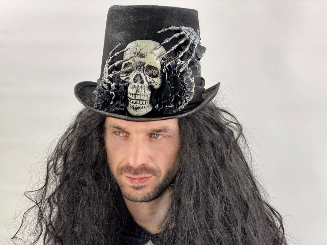 Sugar Skull Top Hat Unisex, Black Top Hat With Skull, Day of the Dead