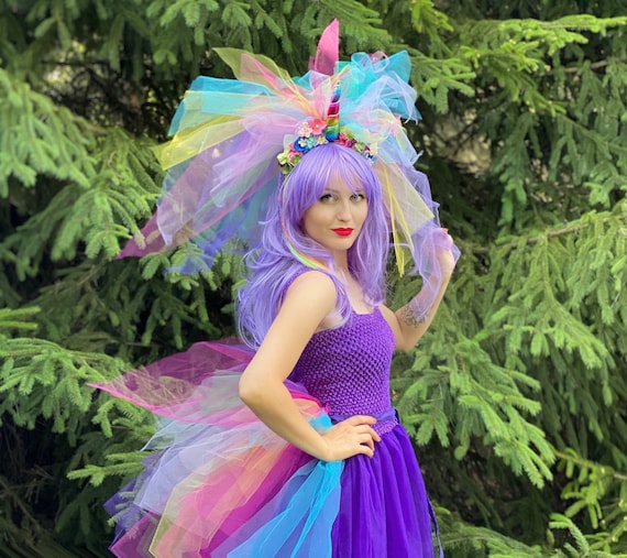 Disfraz de niña unicornio arcoíris, conjunto de traje de cumpleaños de  unicornio arcoíris, disfraz de mi pequeño pony, cosplay MLP, diadema de  unicornio adulto -  México