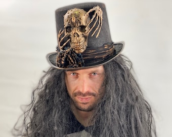 Voodoo Totenkopf Maske Mit Hut - Gruselmaske Für Halloween & Mottopartys