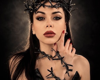 Burning man, Gothic Crown of Thorns, Dark Queen Headpiece, Blackthorn Wreath