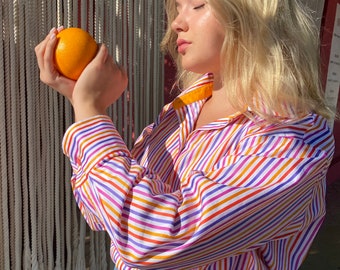 Cotton basic Oversize Shirt Women  - Loose Fit, Long Sleeve, Button Up, Organic %100 Cotton, Extremely Light and Thin, Handmade, Designer
