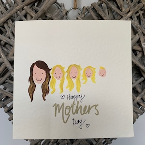 Cartão Feliz Dia das Mães | Cartão Dia das Mães Faces | Cartão Pintado à Mão | Cartão Personalizado | Cartão Mãe | Dia das Mães