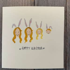 Joyeuses Pâques | fait face à Pâques | Carte peinte à la main | carte personnalisée | carte de voeux de lapin | Lapins
