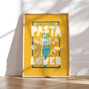 Pasta Lover Print | Italian food | Spaghetti Farfalle Fusilli Penne | Foodie Gift | Wall Decor | Quirky Art Print | Mid-Century style