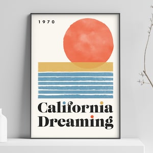 California Dreaming Print | The Mamas and the Papas | Bauhaus | contemporary poster art wall decor bedroom livingroom | Sea Sun Orange Blue