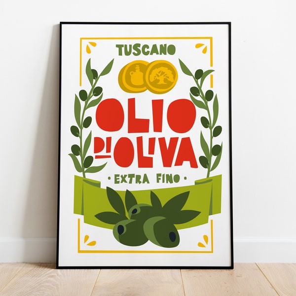 Kitchen Poster Print | Italian Olive Oil Poster | Foodie Gift | Wall Decor |Quirky Art Print | Housewarming Gift | Mid-Century | Vintage