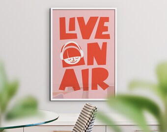 Kinderzimmer Heller Druck | Live on Air | Wandkunst Poster | Wanddeko | Illustration | Lila und Grün | Home Office Poster | Mid Century