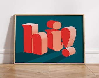 Hallo! Poster | Wand Kunst Dekor | Skurrile Kunstdruck | Wand Kunst Geschenk | Typografie Wandkunst | Typografie Druck | Spaß kräftige Farben | bunt bedruckt