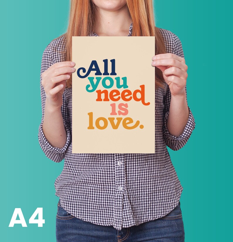 All You Need is Love Poster Wall Decor Retro Art Print Etsy UK