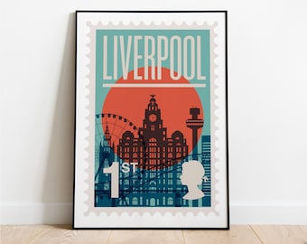 Liverpool Print | Liver Building Poster | Wall Art | Wall Decor | Travel Gift | Office Decor | Mid Century | City Prints