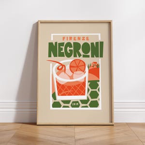 Poster Negroni Firenze / Regalo per aperitivo / Decorazione murale / Arte eccentrica / Regalo di inaugurazione della casa / Stile Mid-Century / Bar dell'hotel