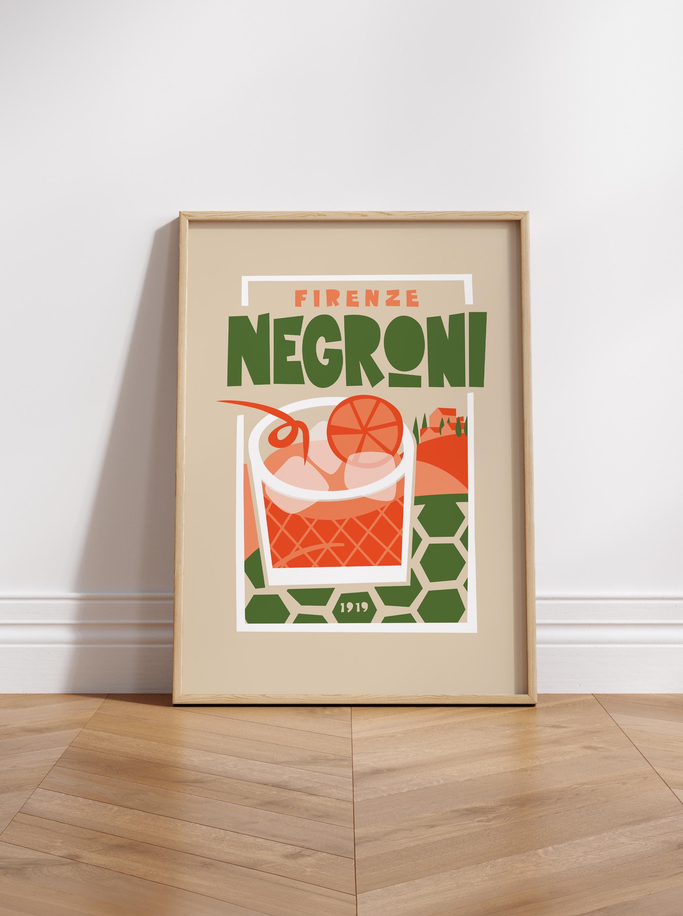 Negroni Firenze-posterafdruk | Cadeau aperitiefcocktail | Wanddecoratie | Eigenzinnige kunst | Housewarmingcadeau | Middeleeuwse stijl | hotelbar