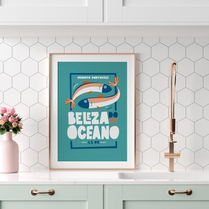 Kitchen Print Sardines Poster Portugal Seafood Foodie Gift Wall Decor Quirky Art Print Housewarming Gift Mid-Century Vintage image 3