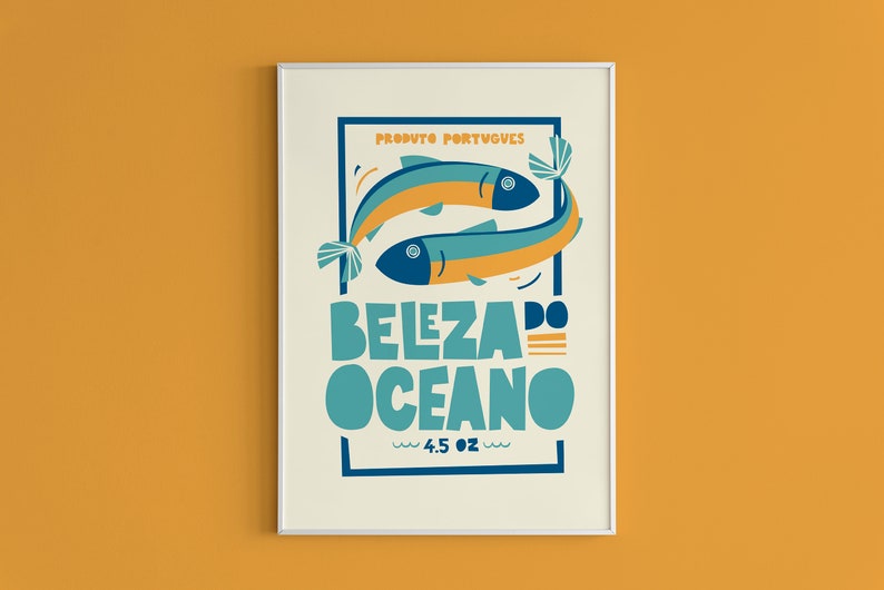 Kitchen Print Sardines Poster Portugal Seafood Foodie Gift Wall Decor Quirky Art Print Housewarming Gift Mid-Century Vintage White