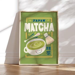 Matcha Poster - Japanese Tea Wall Art, Green Kitchen Decor, Retro Typography Print, Vibrant Matcha Drink Artwork, Gift for Tea Lovers,