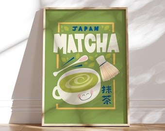Matcha Poster: Japanese Tea Art Print, Green Kitchen Decor
