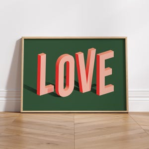 LOVE Art Print – Bold 3D Typography Poster Pink & Green