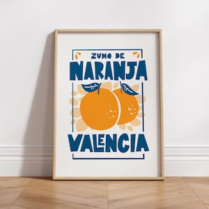 Stampa poster da cucina / Poster di arance spagnole / Zumo de Naranja / Valencia / Decorazione murale / Arte originale per inaugurazione della casa / Stile metà secolo