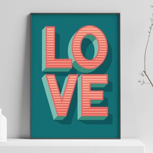 Póster de amor/Decoración de pared, Impresión artística, Regalo de arte mural, Arte mural tipográfico, Impresión artística tipográfica, Letras 3D, Arte divertido/Regalo romántico de San Valentín