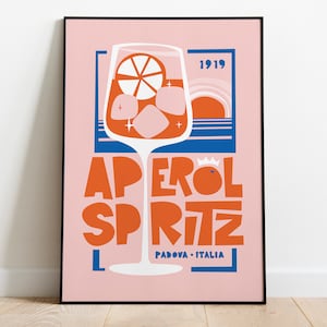 Aperol Spritz Küche Poster | Cocktail Feinschmecker Geschenk | Wanddekoration | Einweihungsparty Geschenk | Mid Century Modern | Vintage-Stil | Hotelbar