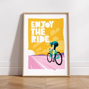 Stampa di ciclismo / Goditi il viaggio / Arte ciclistica / Decorazione murale per bicicletta / Tour de France / Regalo per fidanzato / Stile di metà secolo / Contemporaneo