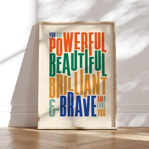 Poster "Sei potente e bellissimo" - Citazione ispiratrice, tipografia motivazionale, decorazioni per la casa colorate e audaci, regalo di incoraggiamento