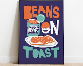 Kitchen Poster Print | Beans on Toast | Wall Decor | Foodie Gift | Kitchen Wall Art | Retro Kitchen | Housewarming Gift | Mid-Century