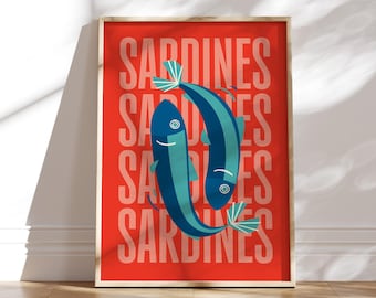 Sardines Art Print: Retro Kitchen Wall Decor