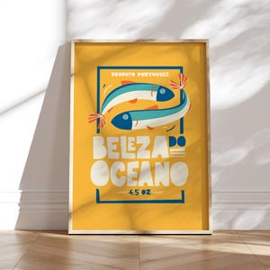 Beleza do Oceano Art Print - Portuguese Sardine Poster - Bold Typography Wall Art - Vintage Kitchen Decor - Coastal Nautical Home Art