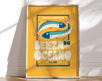 Sardine Poster Print – Retro Coastal Kitchen Wall Art, Mid-Century Typography Print, Mediterranean Fish Decor