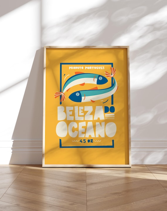 Sardine Poster Print – Retro Coastal Kitchen Wall Art, Mid-Century Typography Print, Mediterranean Fish Decor