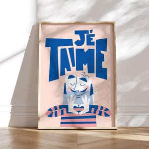 Impression Je t'aime, affiche d'amour, cadeau romantique, art mural moderne, impression d'affiche de la Saint-Valentin, style français, cadeau de chambre à coucher, je t'aime en français