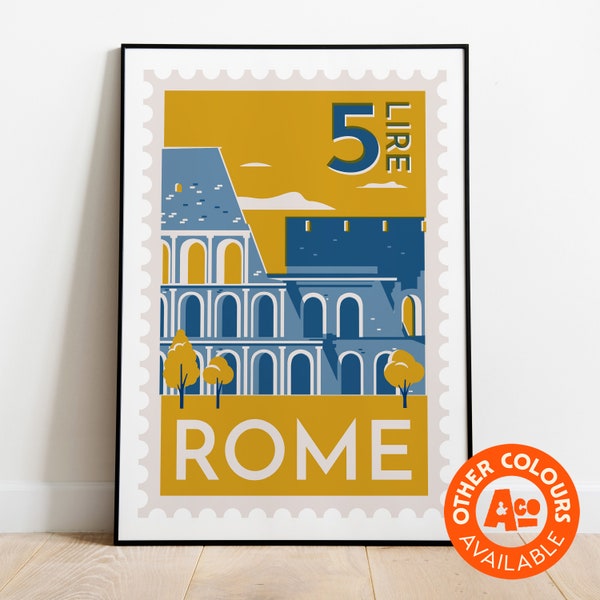 Rome Imprimer | Affiche sur les toits de la ville de Rome | Art mural | Décoration murale | Cadeau de voyage | Décor de bureau | Milieu du siècle | vintage | Impressions de ville| Impression Italie