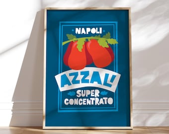 Kitchen Poster Print | Italian Tomatoes Poster | Foodie Gift | Wall Decor |Quirky Art Print | Housewarming Gift | Mid-Century style