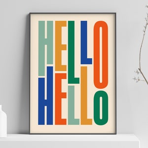 Hello Hello Poster | Wall Decor | Beatles | Quirky Art Print | Wall Art Gift | Typography Wall Art | Mid Century Modern | Fun Bold Colours