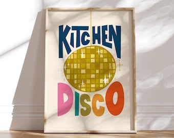 Kitchen Disco Art Print: Mid-Century Modern Rainbow Glitterball