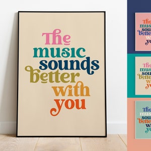 The Music Sounds Better With You Poster | Stardust | Wall Decor | Retro Art | Ibiza nineties 90s Dance Music print | picture wall typo gift