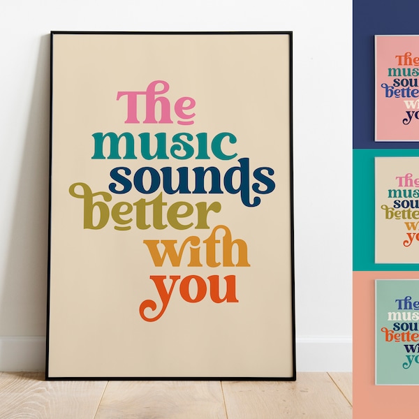 The Music Sounds Better With You Poster | Stardust | Wall Decor | Retro Art | Ibiza nineties 90s Dance Music print | picture wall typo gift