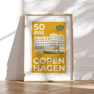 Impresión de Copenhague / Póster del horizonte de Copenhague / Arte mural / Decoración de pared / Regalo de viaje / Decoración de oficina / Mediados de siglo / Impresiones urbanas