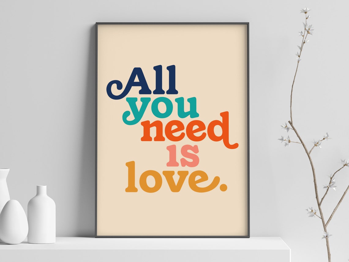 All you need is love Poster Wall Decor Retro Art Print Etsy
