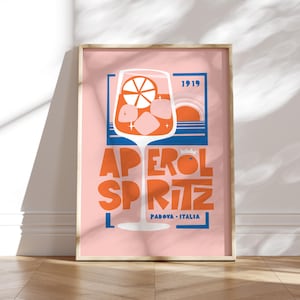 Póster de cocina de Aperol Spritz, regalo para amantes de los cócteles y la gastronomía, decoración de pared, regalo de inauguración de la casa, estilo moderno de mediados de siglo, bar de hotel.