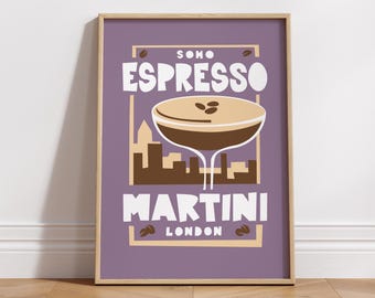 Espresso Martini Kitchen Poster Print | Cocktail Gift | Wall Decor | Quirky Art | Housewarming Gift | Mid-Century style, hotel bar