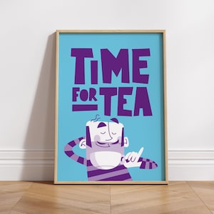 C'est l'heure du thé | Cadeau gourmand | Art de la cuisine | Affiche imprimée | Décoration murale | Style français | Pendaison de crémaillère | Milieu du siècle | Tasse de thé Cuppa